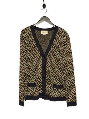 Gucci Black Gold G Rhombus Lamé Jacquard Cardigan Sweater